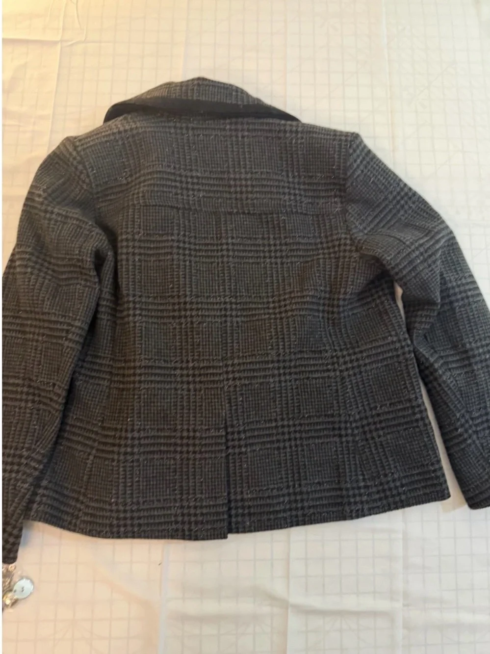 kate spade Black and Gray Plaid Double-Breasted Peacoat